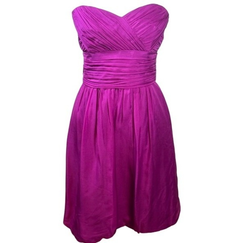 Shoshanna 100% Silk Strapless Bubble Hem Cocktail Dress 4 Magenta Fuchsia